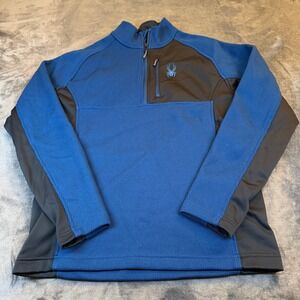 Spyder 1/4 Zip Pullover Sweater Top Waffle Knit Performance Blue Mens Large